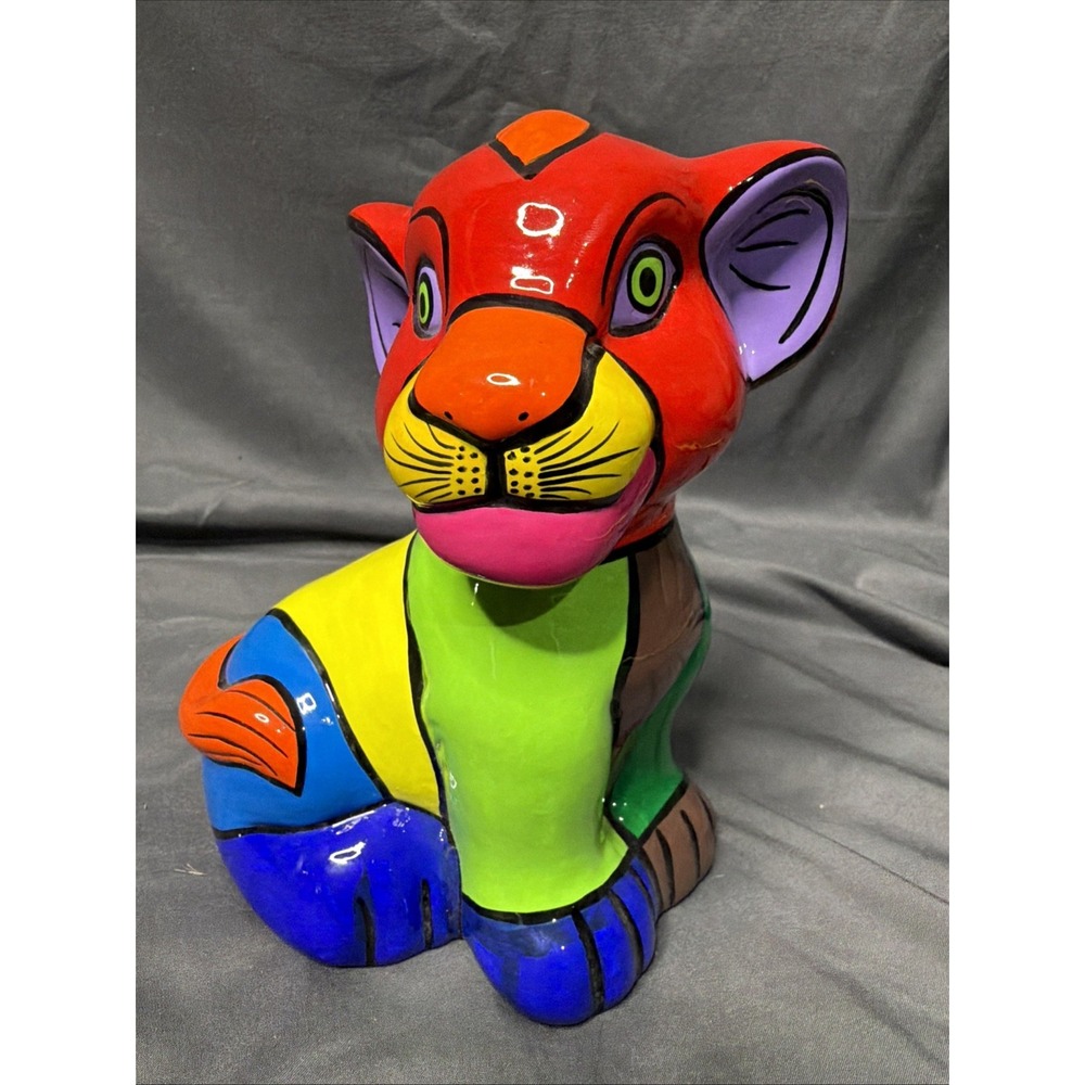 Hand Painted Lion Cub Animal Pottery Figurine Folk Art Decor 2004 Acapulco